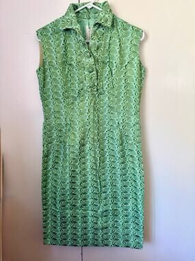 Vintage 60's Green Blue Textured Sleeveless Mod Dress Collar Small Medium Hippie